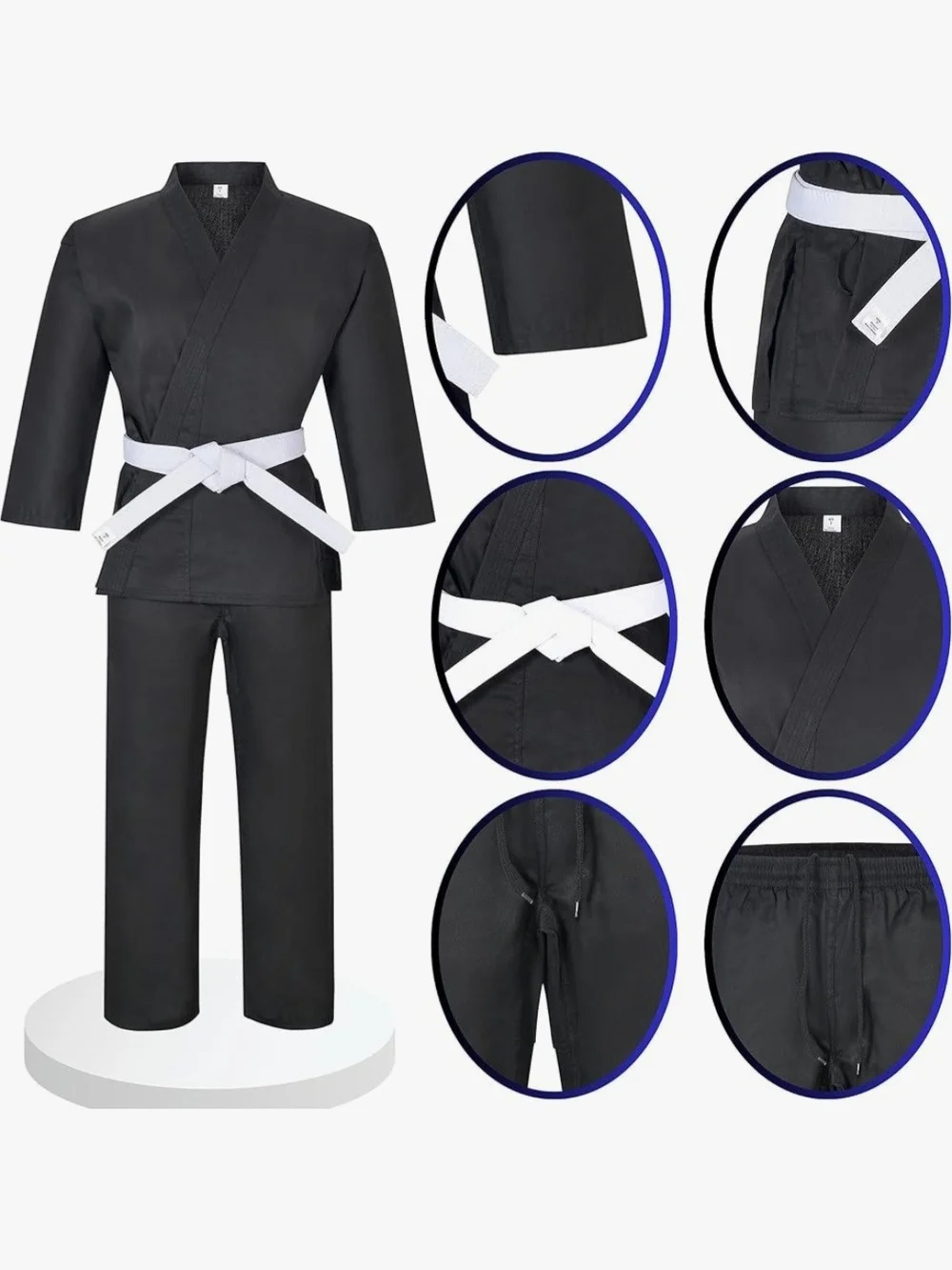 Black Martial Arts Gi Uniform Set - Karate Tae Kwon Do Dojo White Belt Size 3